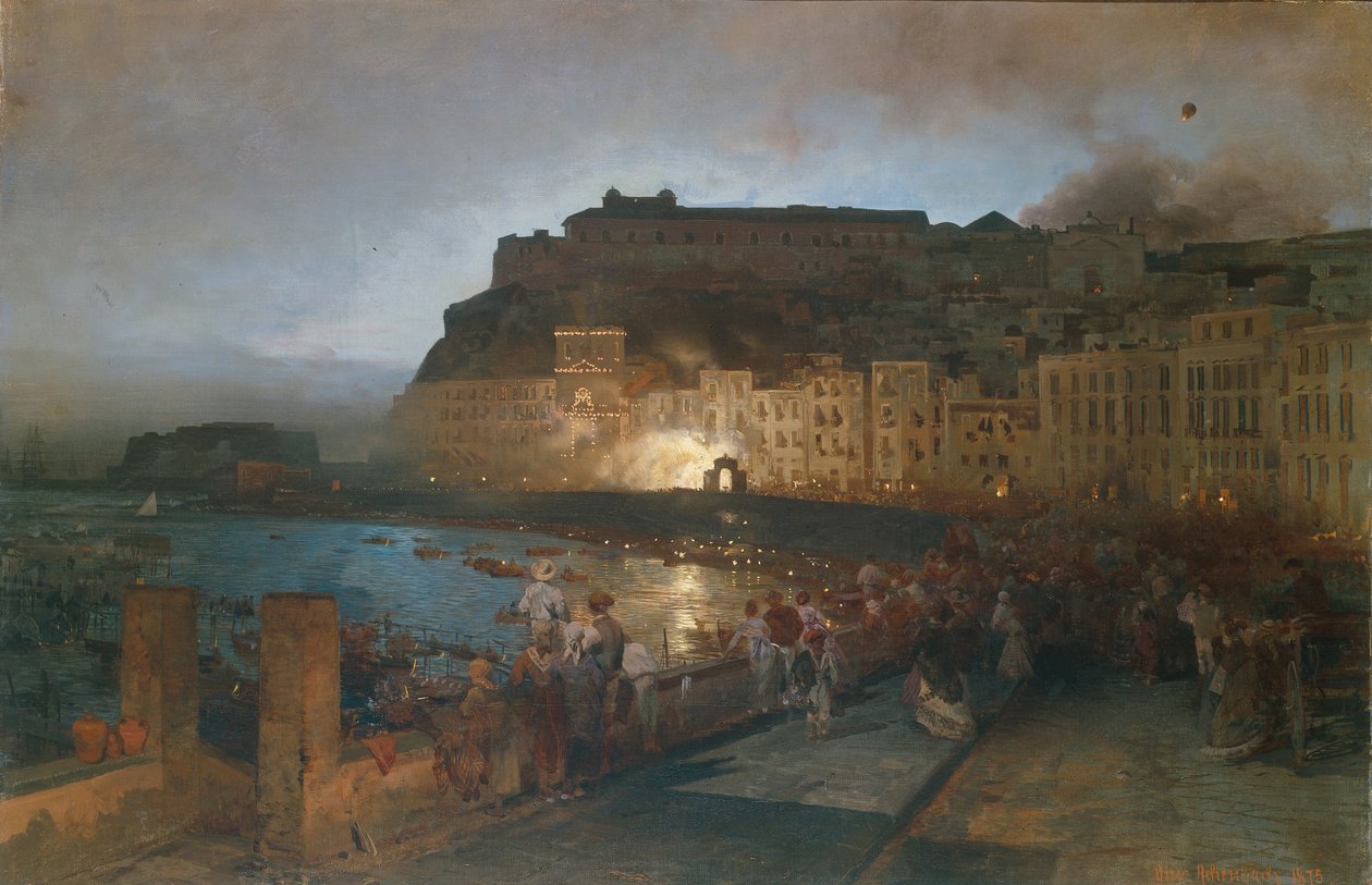 Fajerwerki w Neapolu, 1875 autorstwa Oswald Achenbach