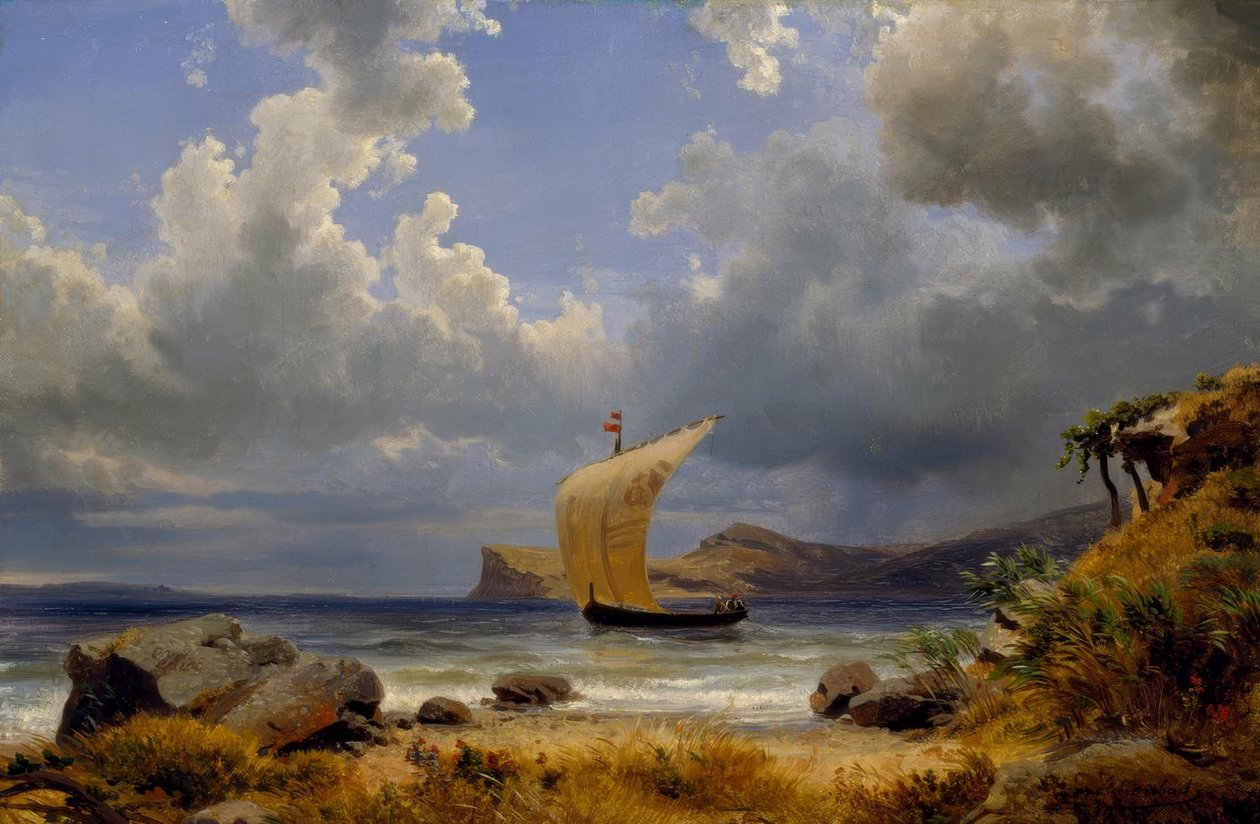 O.Achenbach, żaglowiec we włoskiej zatoce autorstwa Oswald Achenbach