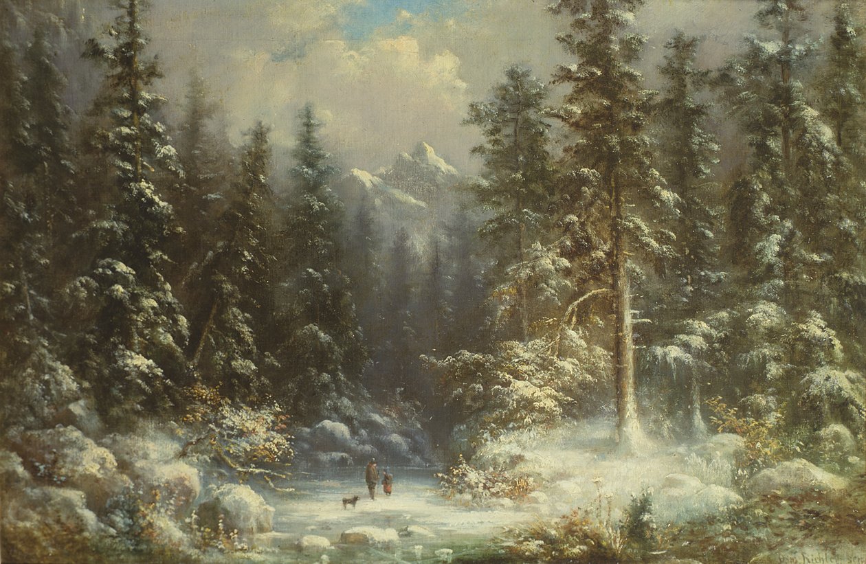 Leśna scena śnieżna, XIX w. autorstwa Oswald Richter