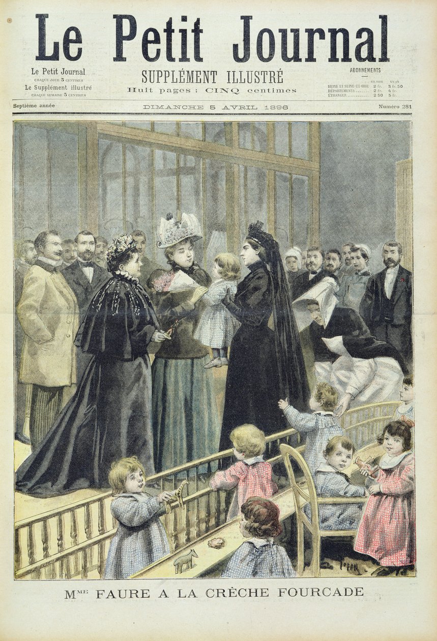 Madame Faure w Fourcade Creche, z „Le Petit Journal”, 5 kwietnia 1896 r. autorstwa Oswaldo Tofani