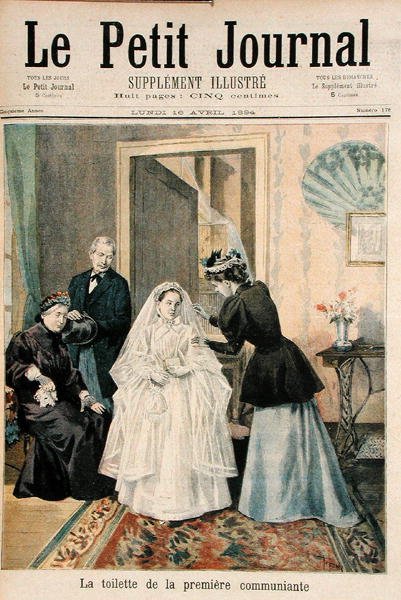 Pierwszy komunikator, ilustracja z Le Petit Journal, 16 kwietnia 1894 r. autorstwa Oswaldo Tofani