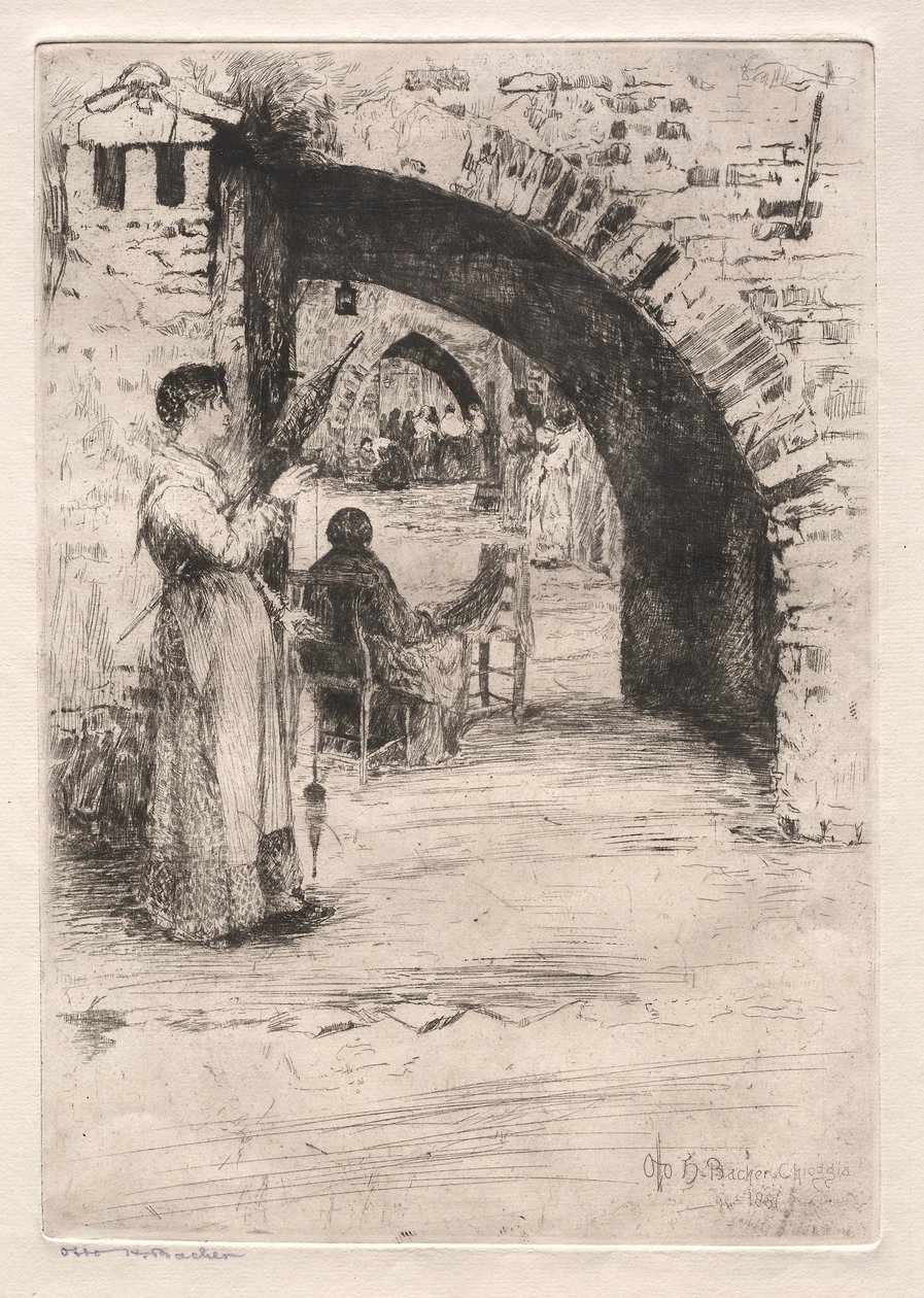 Akwaforty Wenecji: Net Makers, 1881. autorstwa Otto H. Bacher
