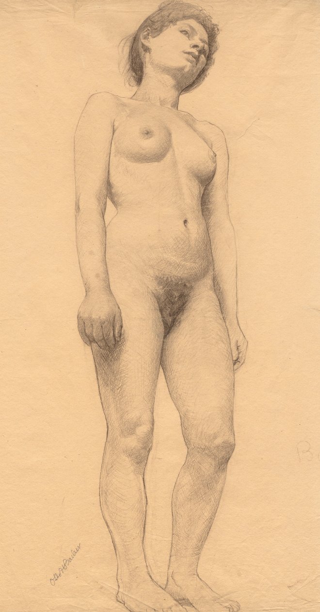 Stojący akt kobiecy, prawdopodobnie 1878-79. autorstwa Otto H. Bacher