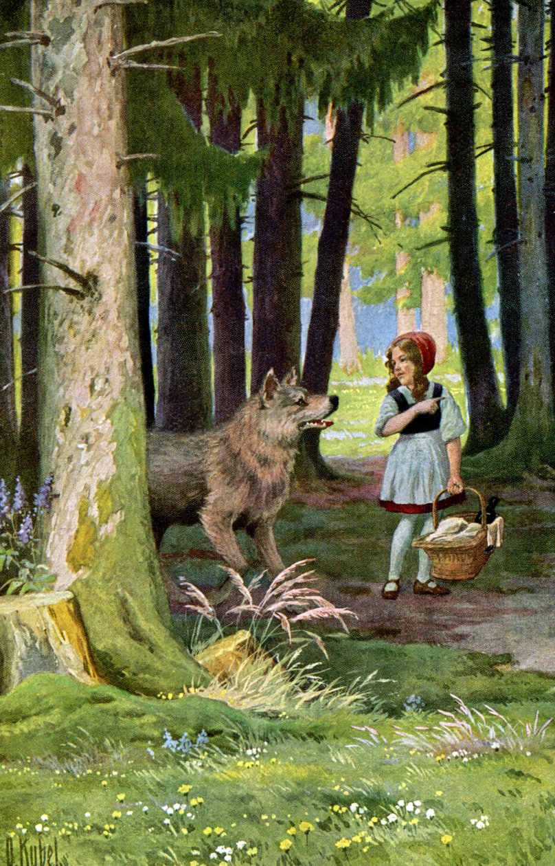 Czerwony Kapturek, ok. 1900 r. (pocztówka) autorstwa Otto Kubel