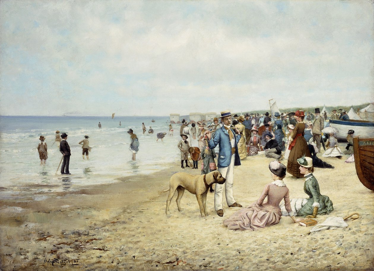 Dzień na plaży, 1885 autorstwa Owen Dalziel