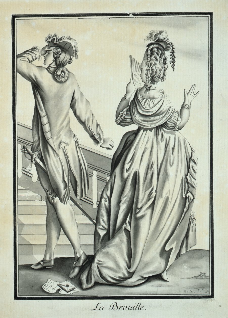 La Brouille (Kłótnia) 1771 (pióro i atrament oraz szare pranie na papierze) autorstwa P. Boitet