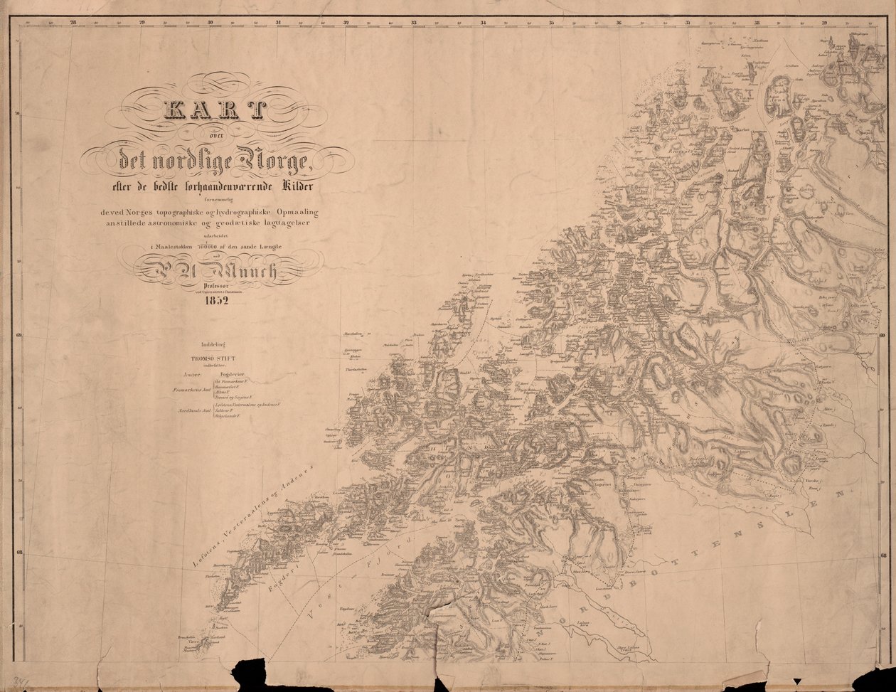 Mapa północnej Norwegii według najlepszych dostępnych źródeł autorstwa P.A. Munch