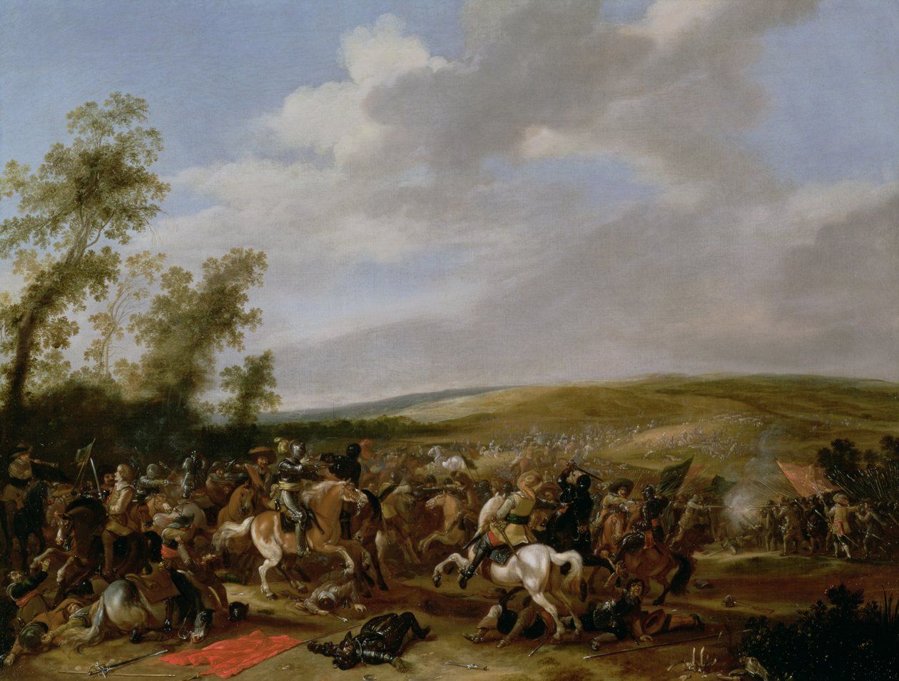 Scena bitwy pod Lutsen między królem Szwecji Gustawem Adolfem a wojskiem Wallensteina, 1632 autorstwa Anthonie Palamedesz