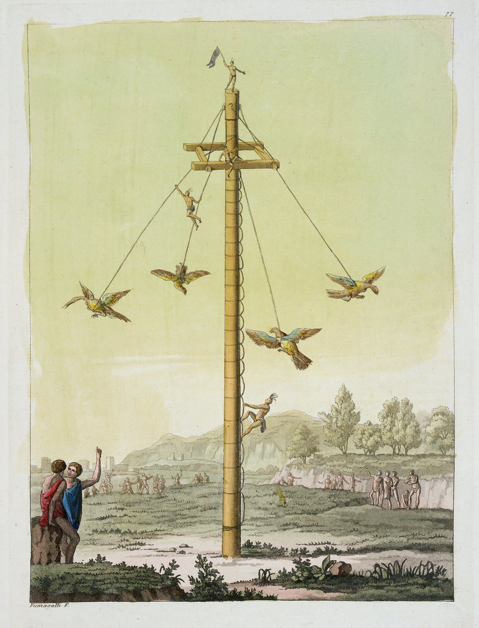 Latająca gra, z „Le Costume Ancien et Moderne”, tom I, płyta 77, Jules Ferrario, wydana ok. 1820-30 (kolorowa grawerunek) autorstwa Paolo Fumagalli