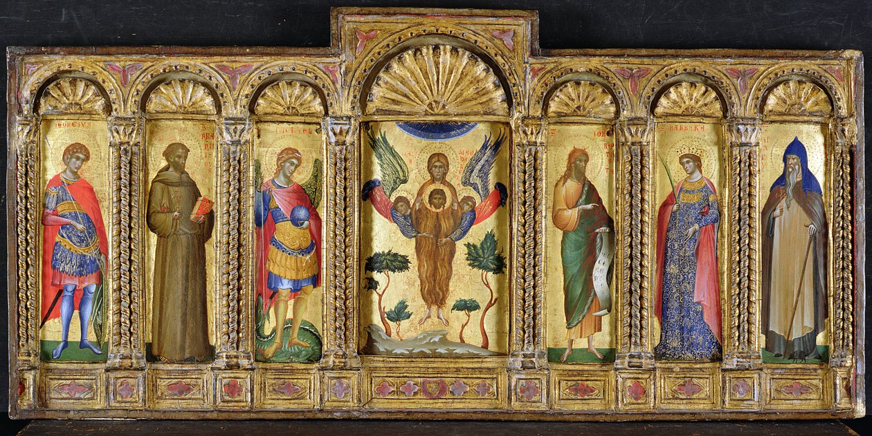 Tryptyk z Marią Magdaleną trzymającą głowę Chrystusa w otoczeniu świętych (tempera na desce) autorstwa Paolo Veneziano