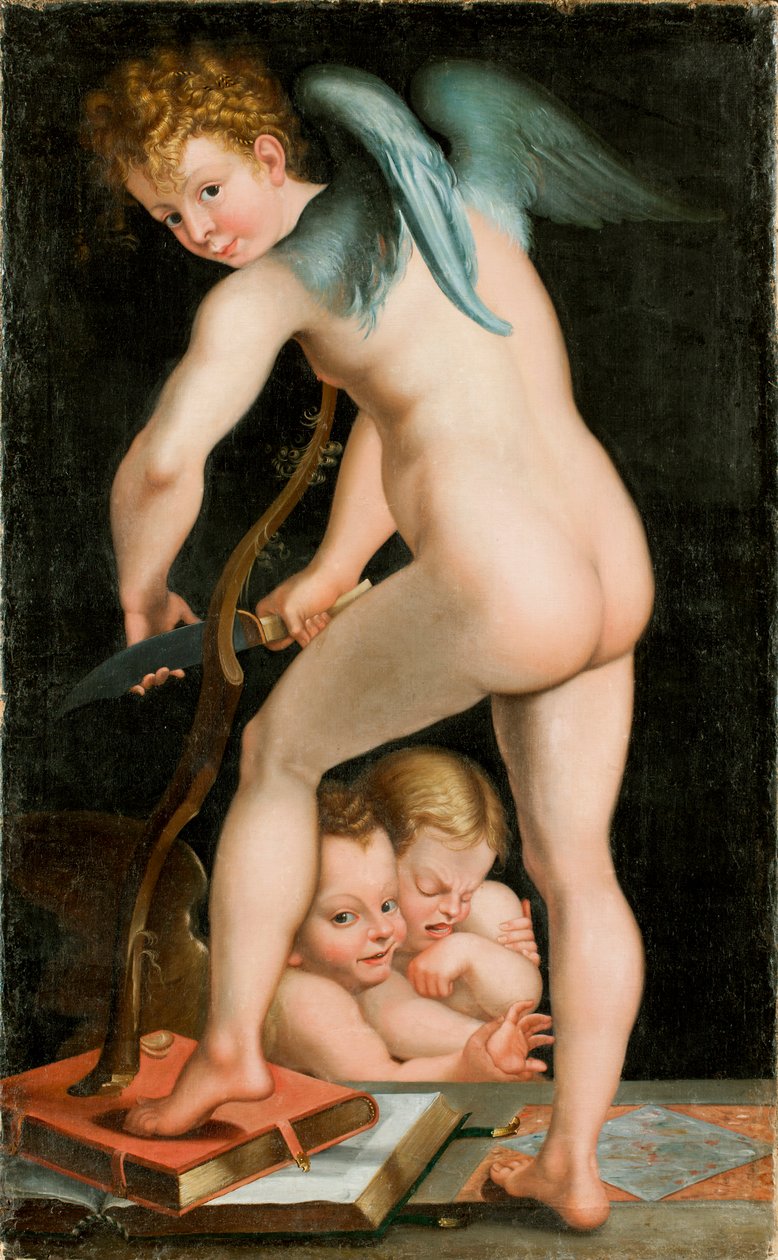 Kupidyn rzeźbiący łuk, między 1534 a 1540 rokiem. autorstwa Parmigianino