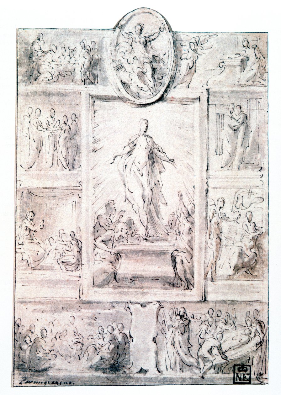 Szkic kompozycji, c1513-1540 autorstwa Parmigianino