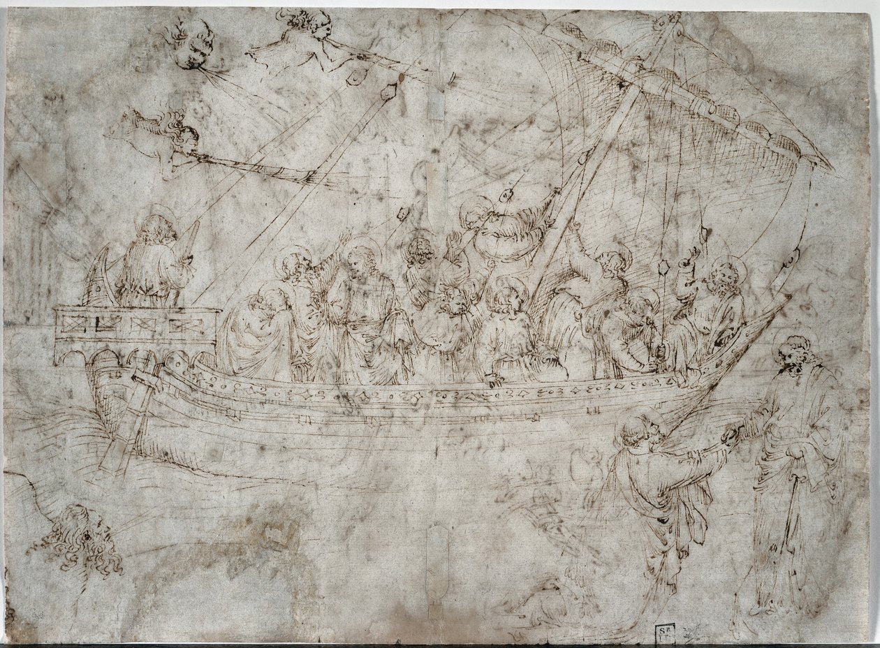 Dwa rysunki statków verso, 1410s. autorstwa Parri Spinelli