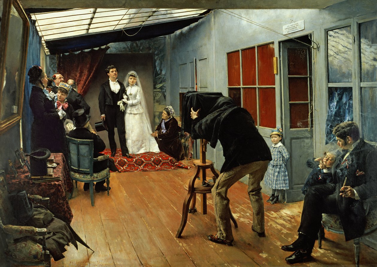 Ślub u fotografa, 1878-9 autorstwa Pascal Adolphe Jean Dagnan Bouveret