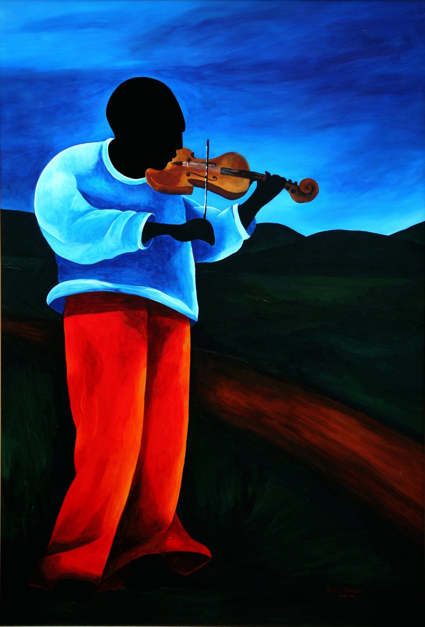 Skrzypek Ti-Jean, 2008 (akryl na masonicie) autorstwa Patricia Brintle