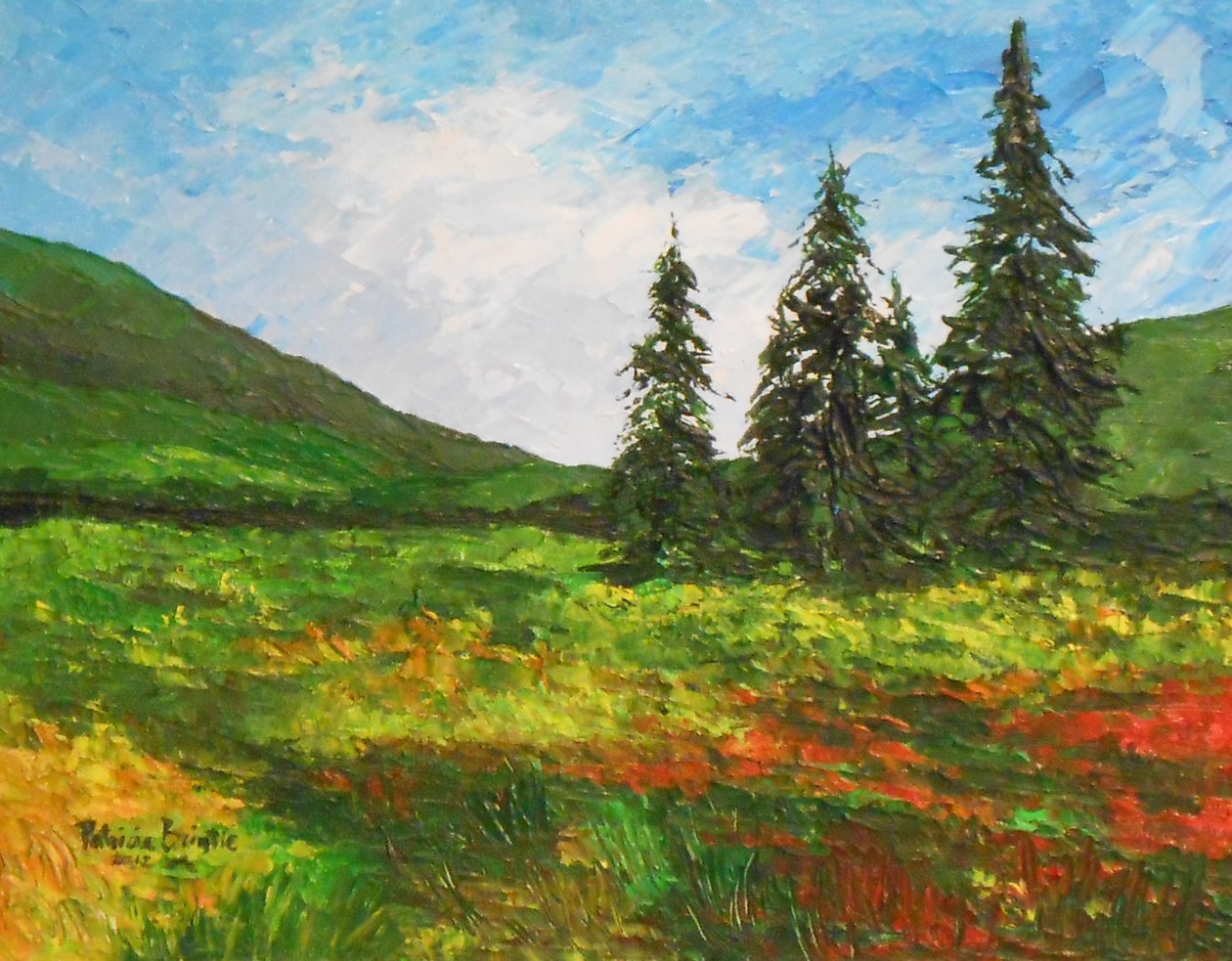 Down the valley, 2012 (akryl na płycie artystycznej) autorstwa Patricia Brintle