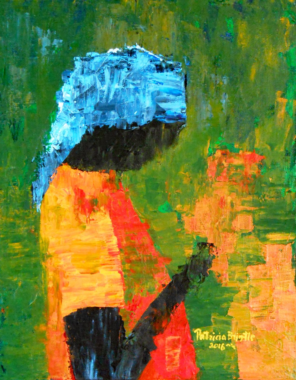 Kwiaty w dłoni, 2016 (akryl na płótnie) autorstwa Patricia Brintle