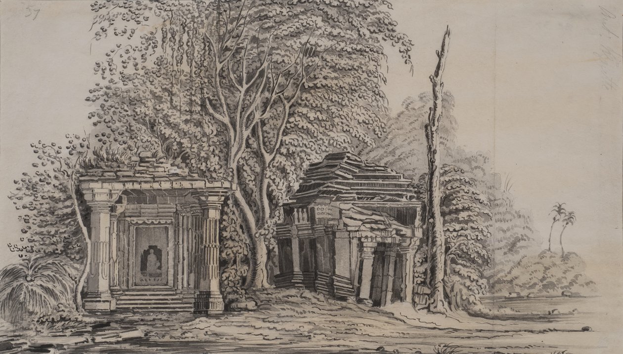 Гунга Бхеугийн сүмүүд, 1820 (харандаа ба цаасан дээр угаах)поли autorstwa Patrick Waugh