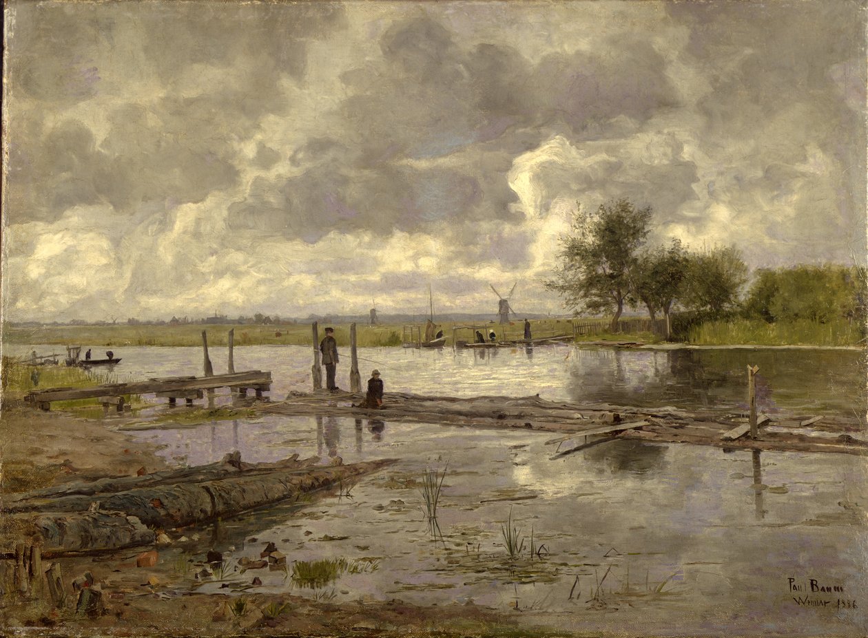 Pejzaż z Ilmem koło Weimaru, z Rybakiem, 1886 autorstwa Paul Baum