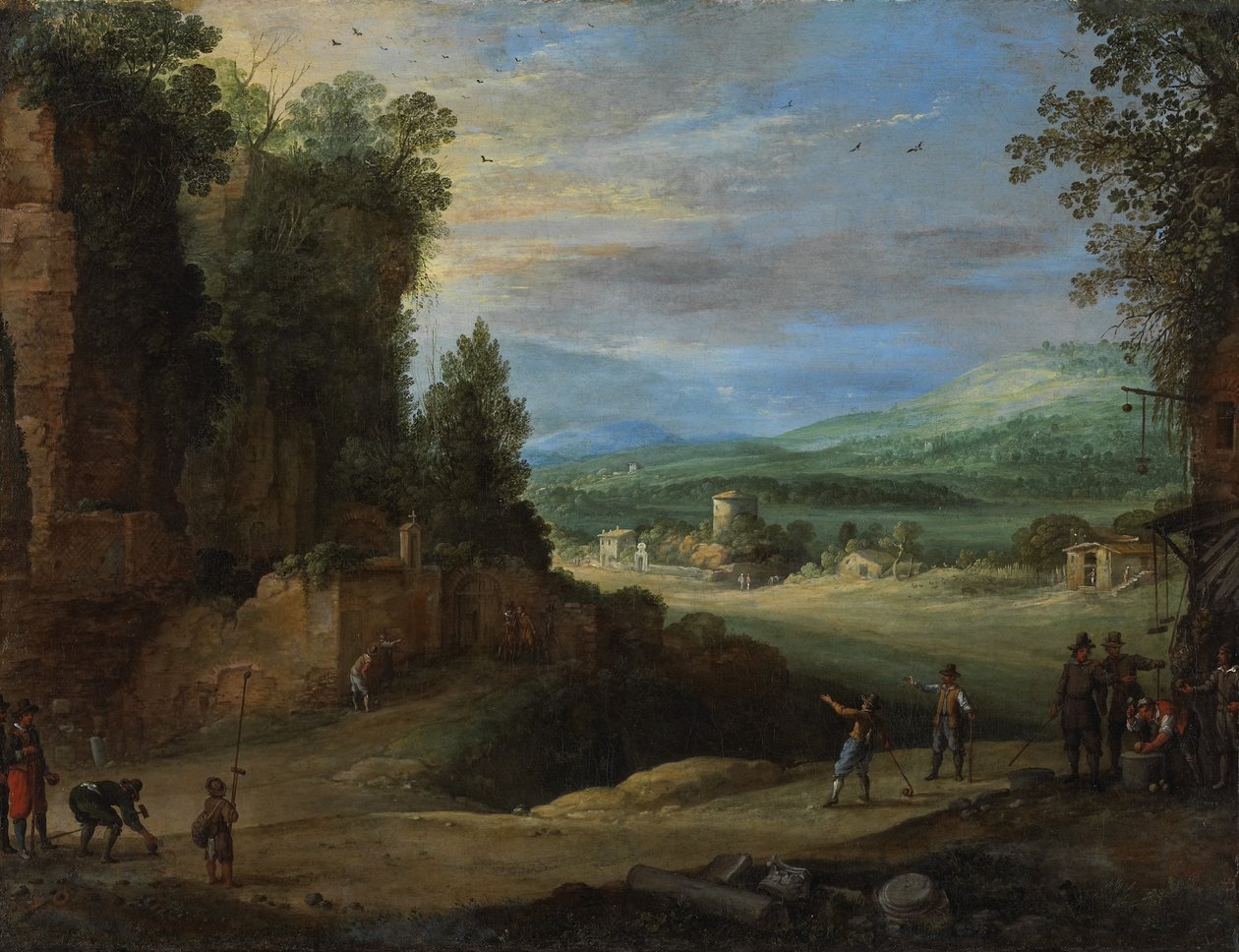 Krajobraz z mężczyznami grającymi „Mail à la Chicane”, 1624 autorstwa Paul Bril