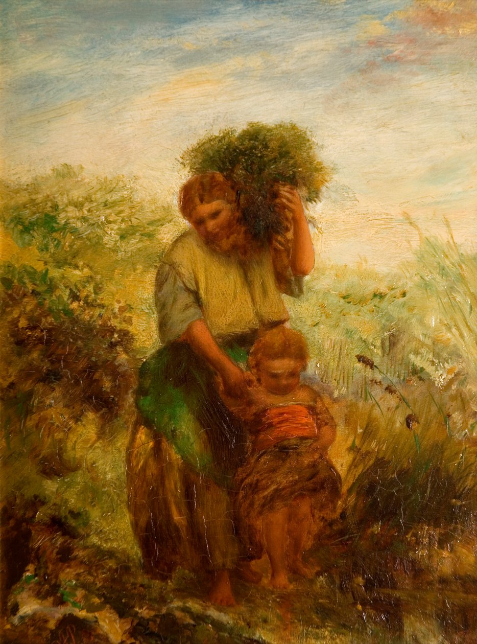 Gorse Gatherer - Dziecko przekraczające górski potok, 1855 autorstwa Paul Falconer Poole