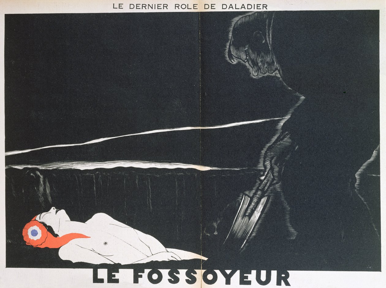 Grabarz, karykatura pochówku Marianny Edouarda Daladiera (1884-1970), z „Parlons Francais”, 1934 autorstwa Paul Iribe