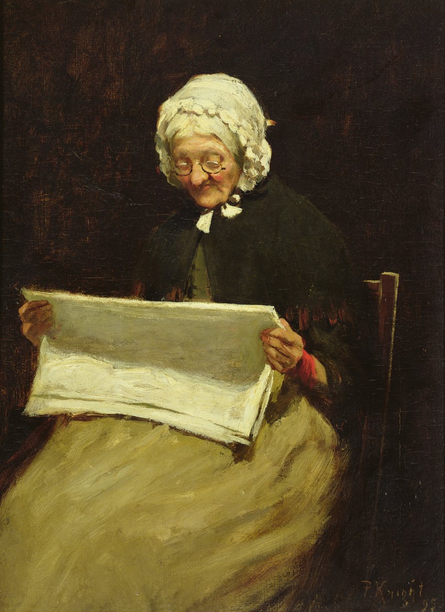 Stara kobieta czytająca gazetę, 1895 autorstwa Paul Knight