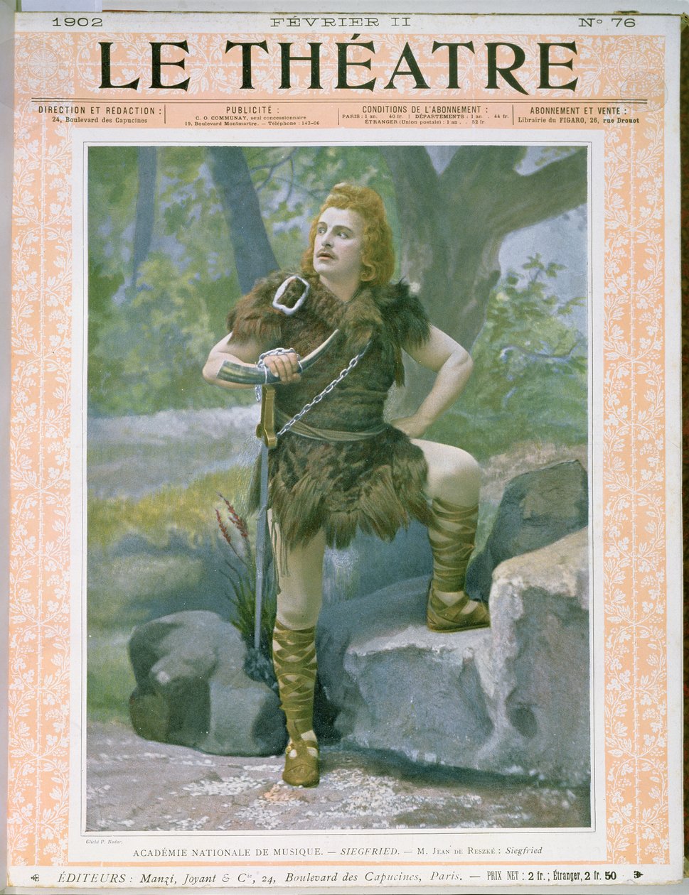 Przednia okładka czasopisma "Le Theatre" przedstawiająca Jeana de Reszke (1850-1925) jako Zygfryda w "Zygfrydzie" Wagnera, 11 lutego 1902 r. autorstwa Paul Nadar