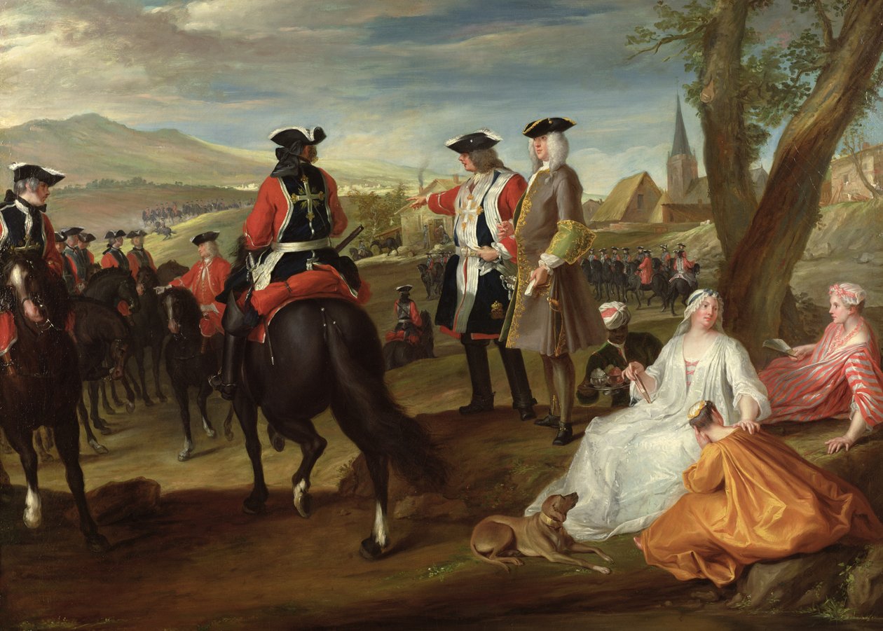 Przegląd Czarnych Muszkieterów na Plaine des Sablons, 1729 r. autorstwa Paul Ponce Antoine Robert
