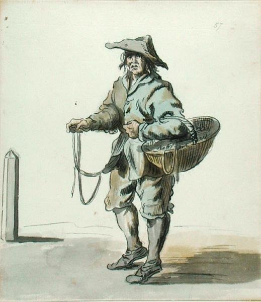 London Cries: Any Cotton Laces or Garters, 1742 (tusz i pranie i toaleta na papierze) autorstwa Paul Sandby
