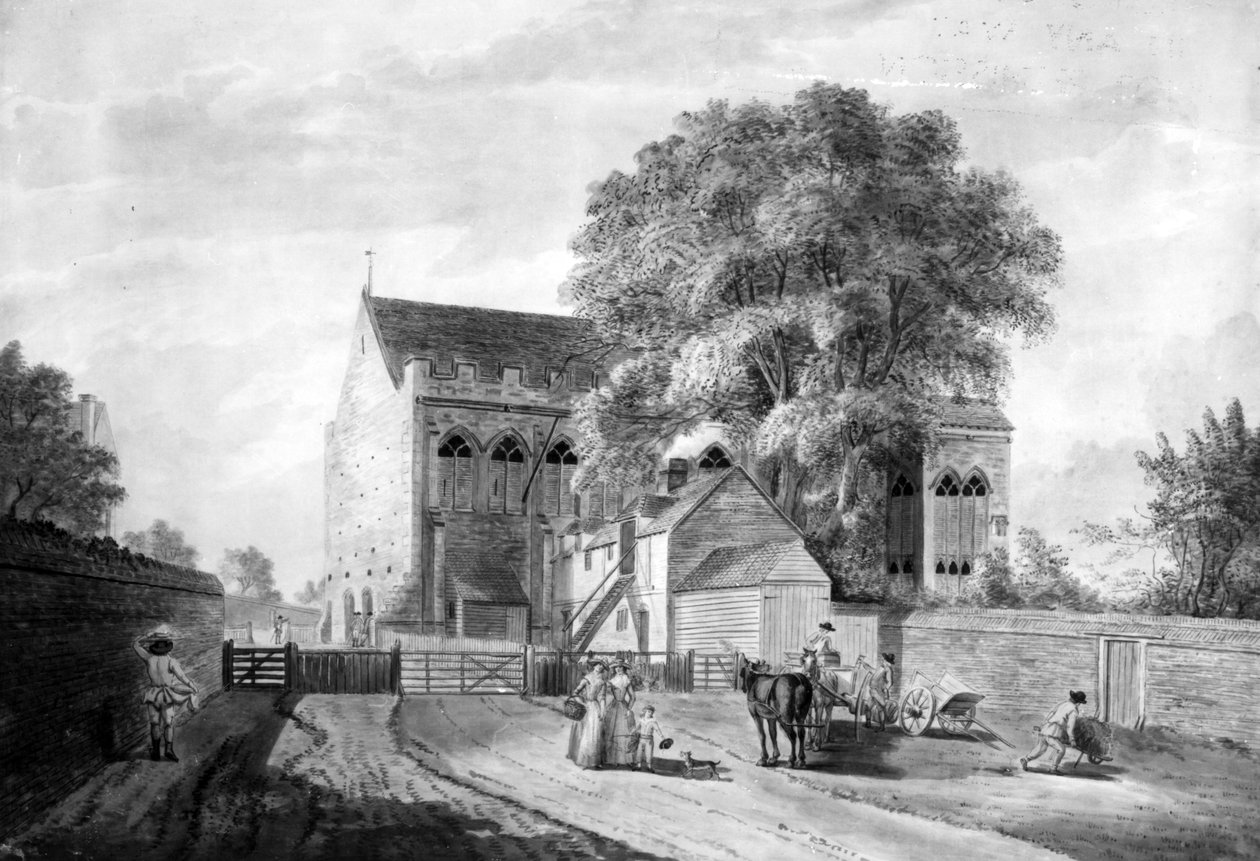Widok północno-wschodni Pałacu Króla Jana w Eltham w hrabstwie Kent, 1787 (akwaforta i akwatinta) autorstwa Paul Sandby