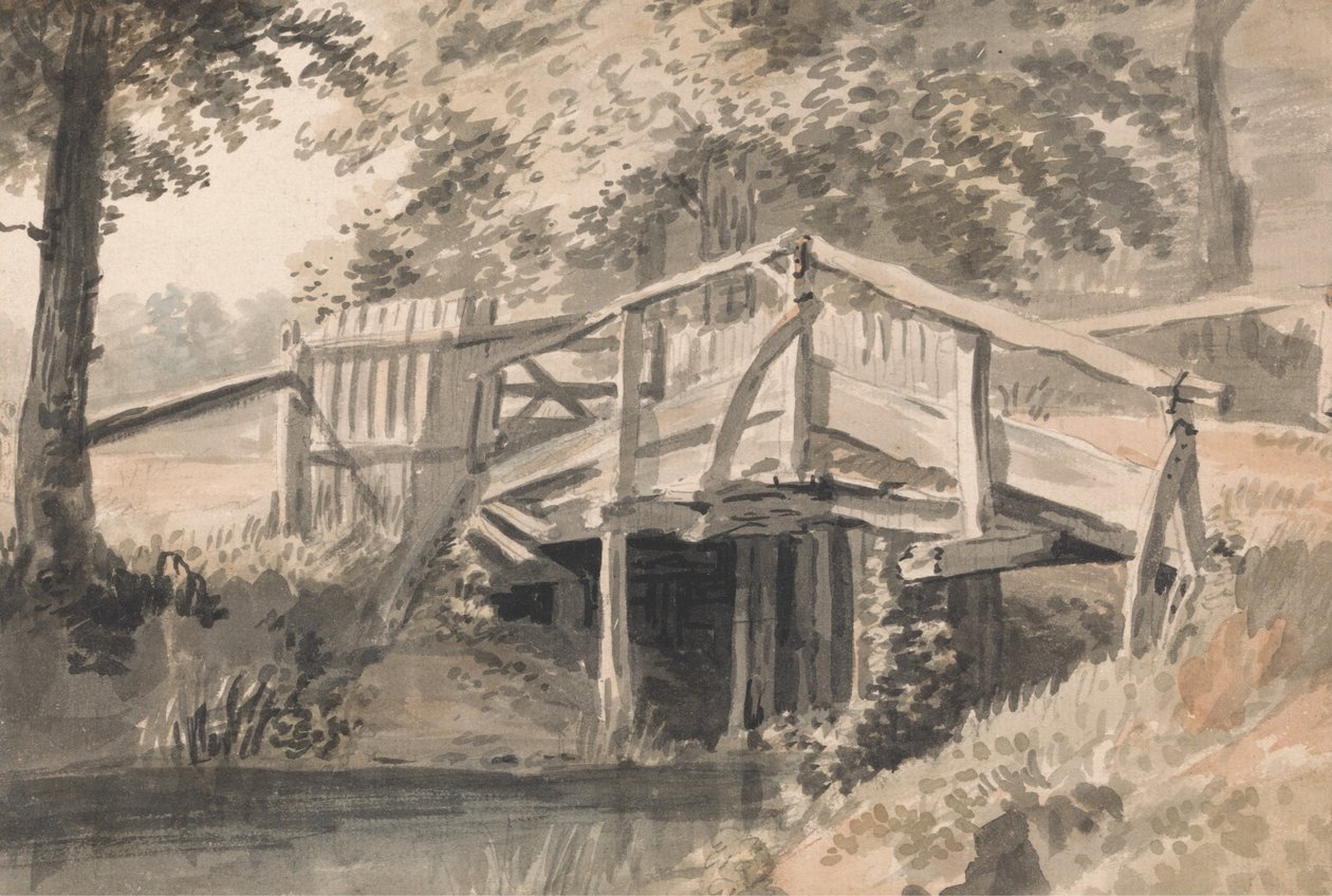 Strumień i drewniany most autorstwa Paul Sandby