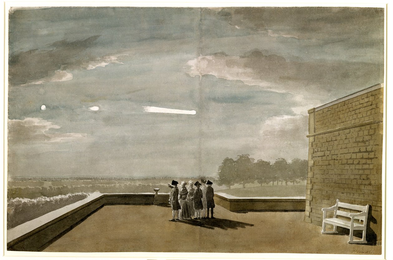 Meteor z 18 sierpnia 1783, widziany ze wschodniego kąta tarasu północnego, zamek Windsor, 1783 autorstwa Paul Sandby