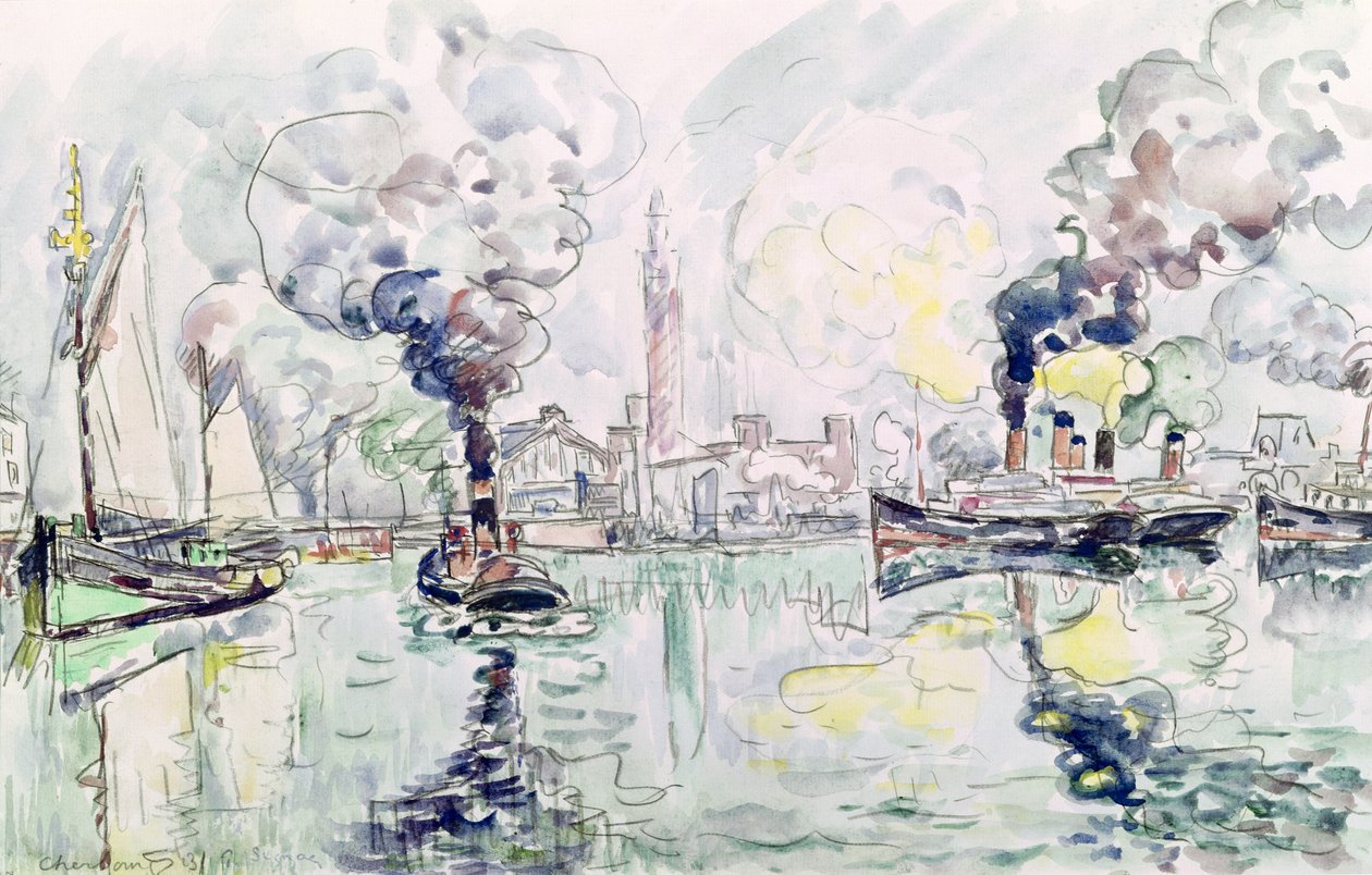 Cherbourg, 1931 (ołówek i wc na papierze) autorstwa Paul Signac
