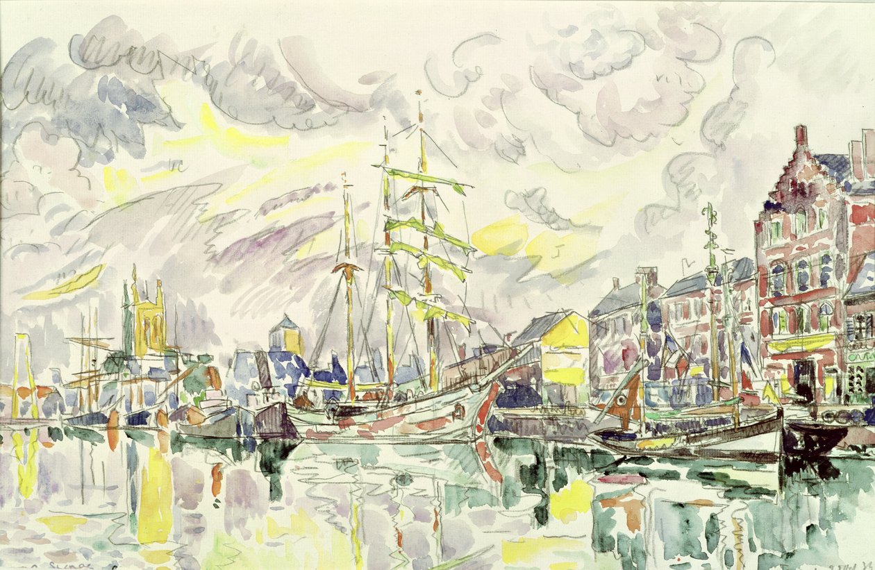 Fecamp, 1934 (ołówek i wc na papierze) autorstwa Paul Signac