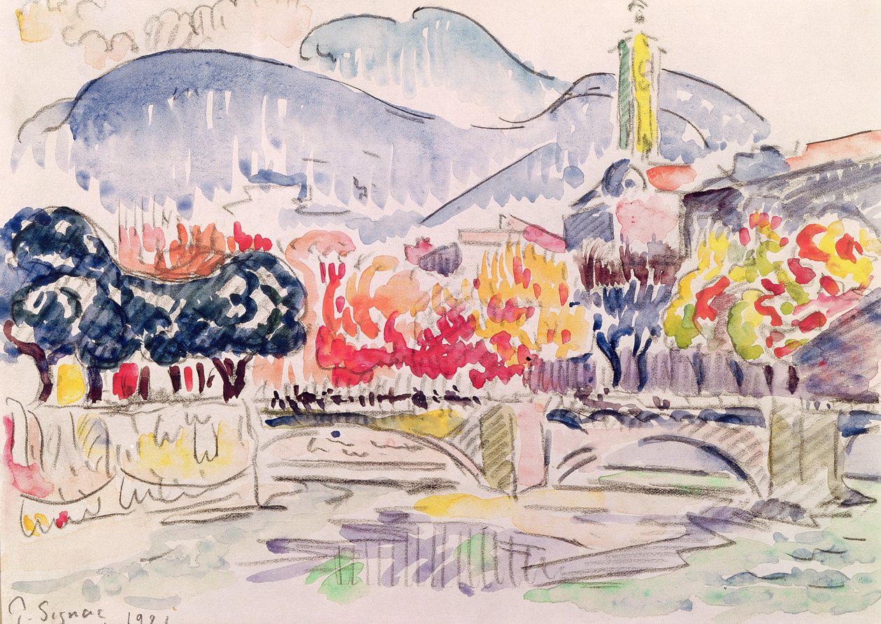 Le Paillon, Nicea, 1921 (ołówek i wc na papierze) autorstwa Paul Signac