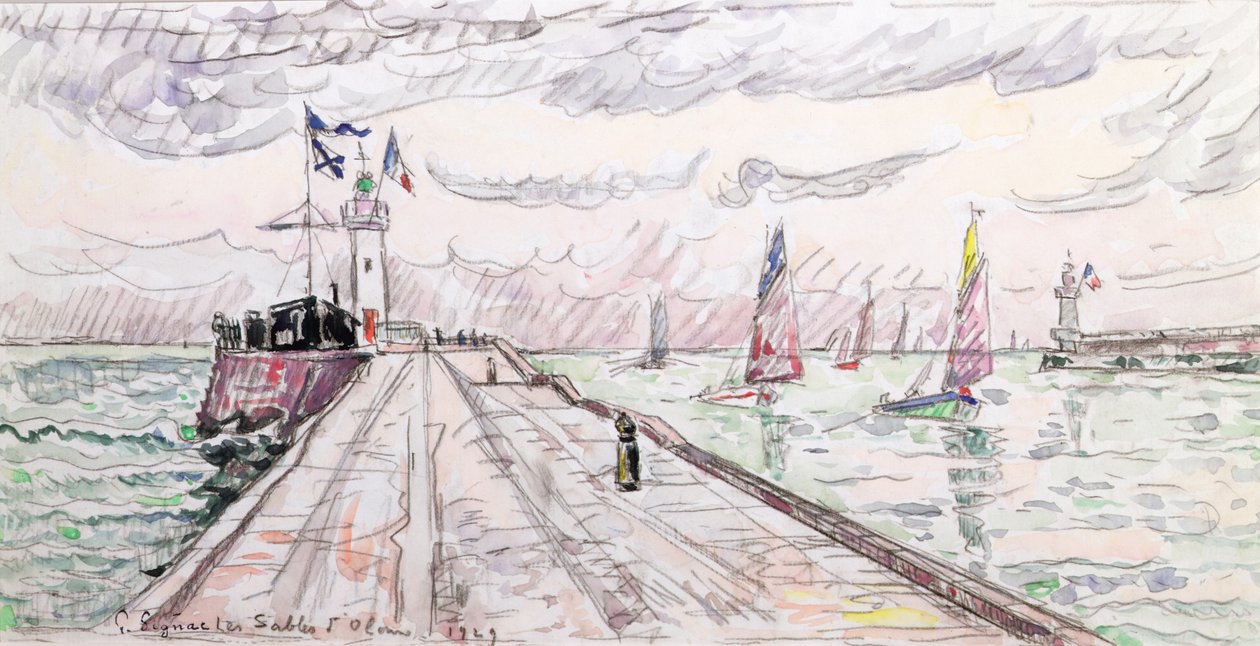 Les Sables dOlonne, 1929 (toaleta i ołówek na papierze) autorstwa Paul Signac