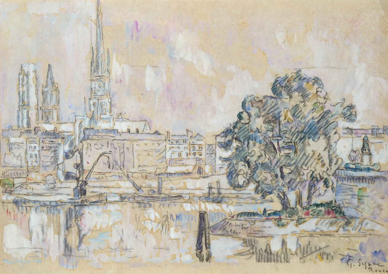 Katedra w Rouen (węgiel i wc na papierze) autorstwa Paul Signac