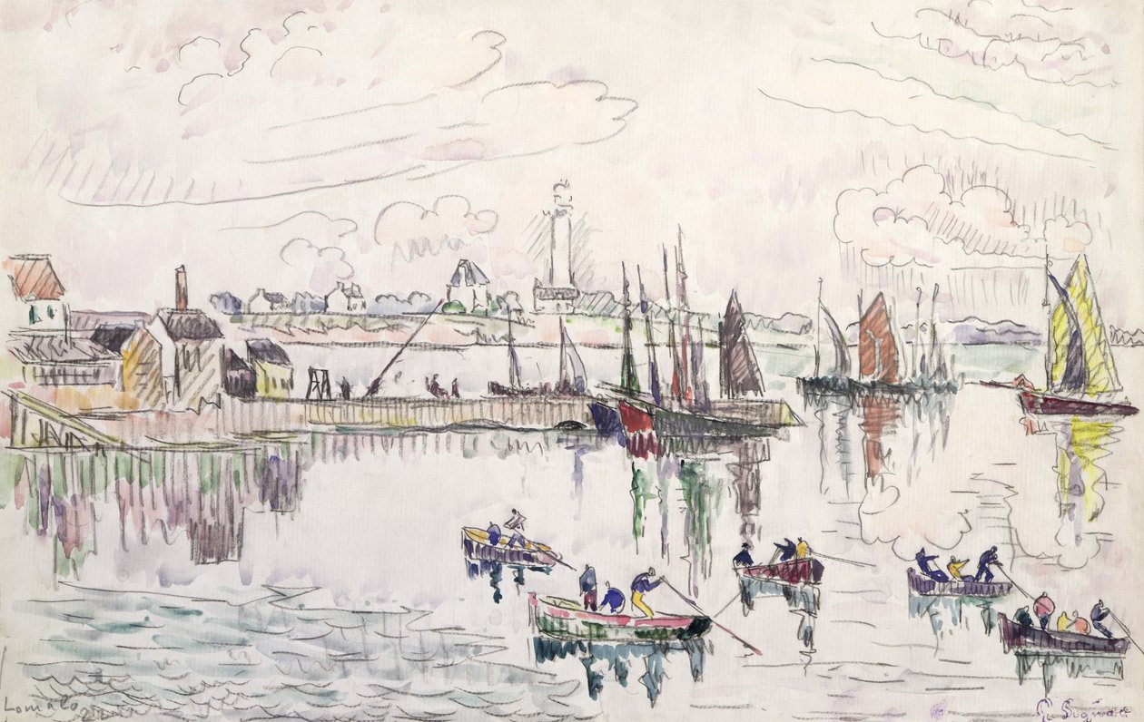 Port Lomalo, Bretania, 1922 (wc i ołówek na papierze) autorstwa Paul Signac