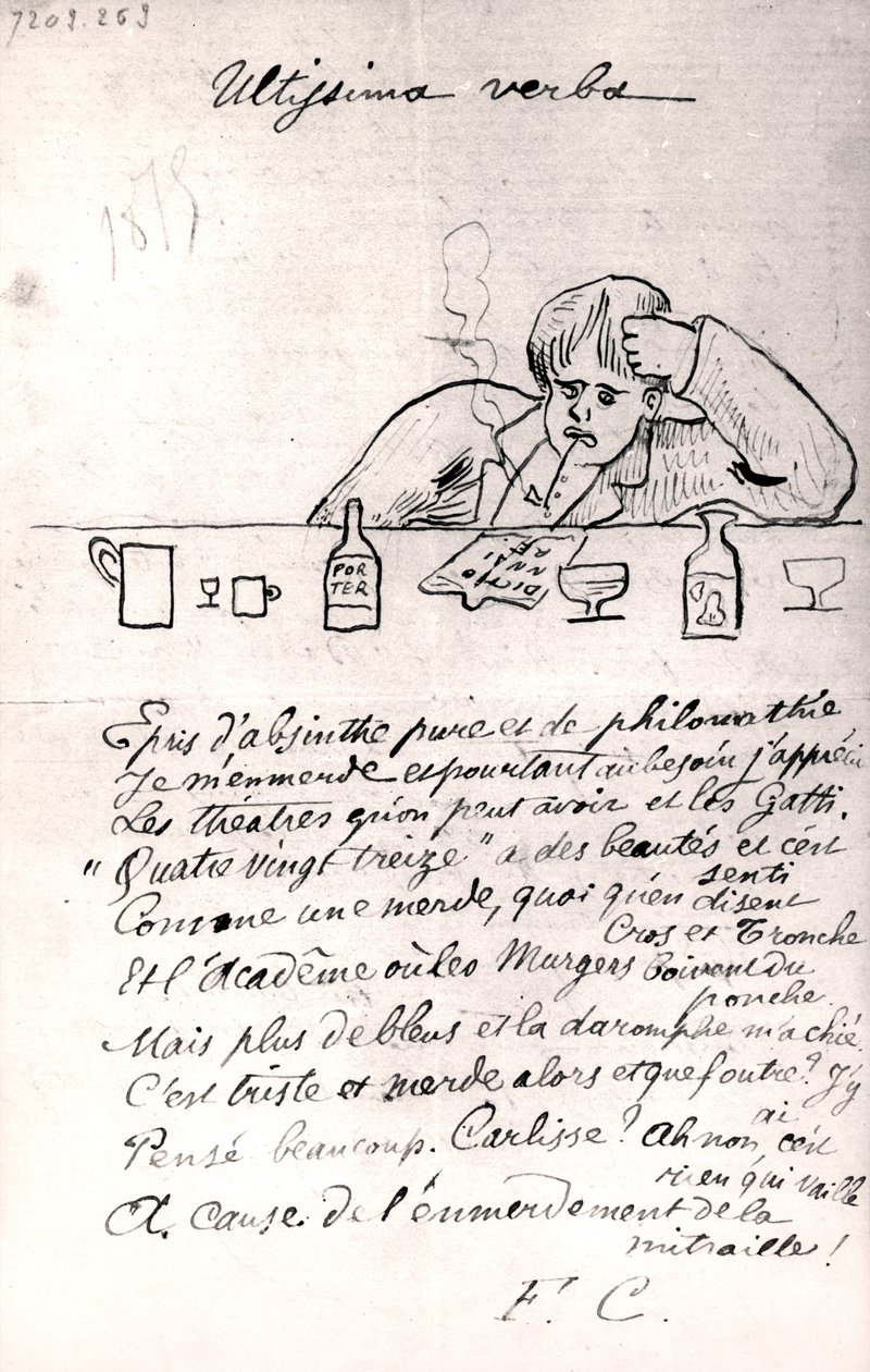 „Ostatnie słowa”, rysunek Arthura Rimbauda, ​​1875 autorstwa Paul Verlaine