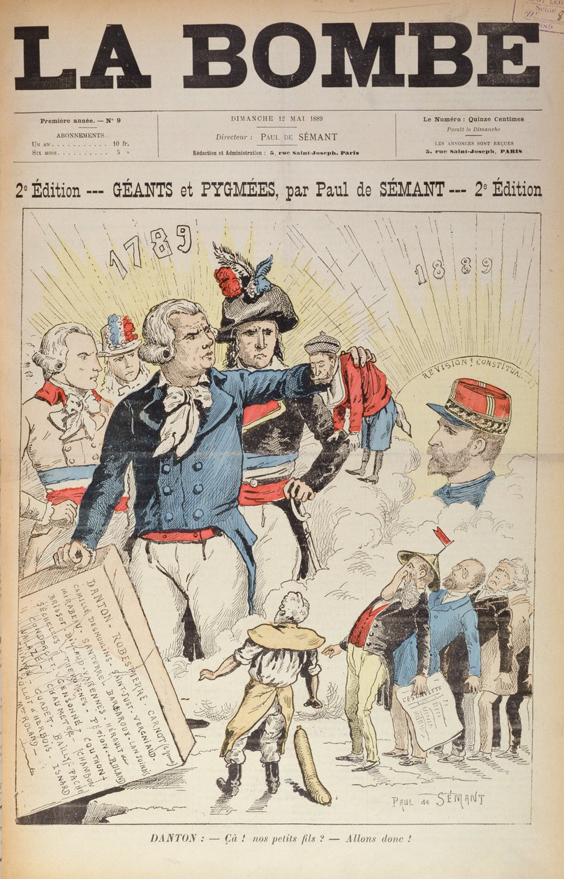 Giganci rewolucji z 1789 r. przed pigmejami republiki z 1889 r., okładka magazynu "La Bombe", 12 maja 1889 r. autorstwa Paul de Semant
