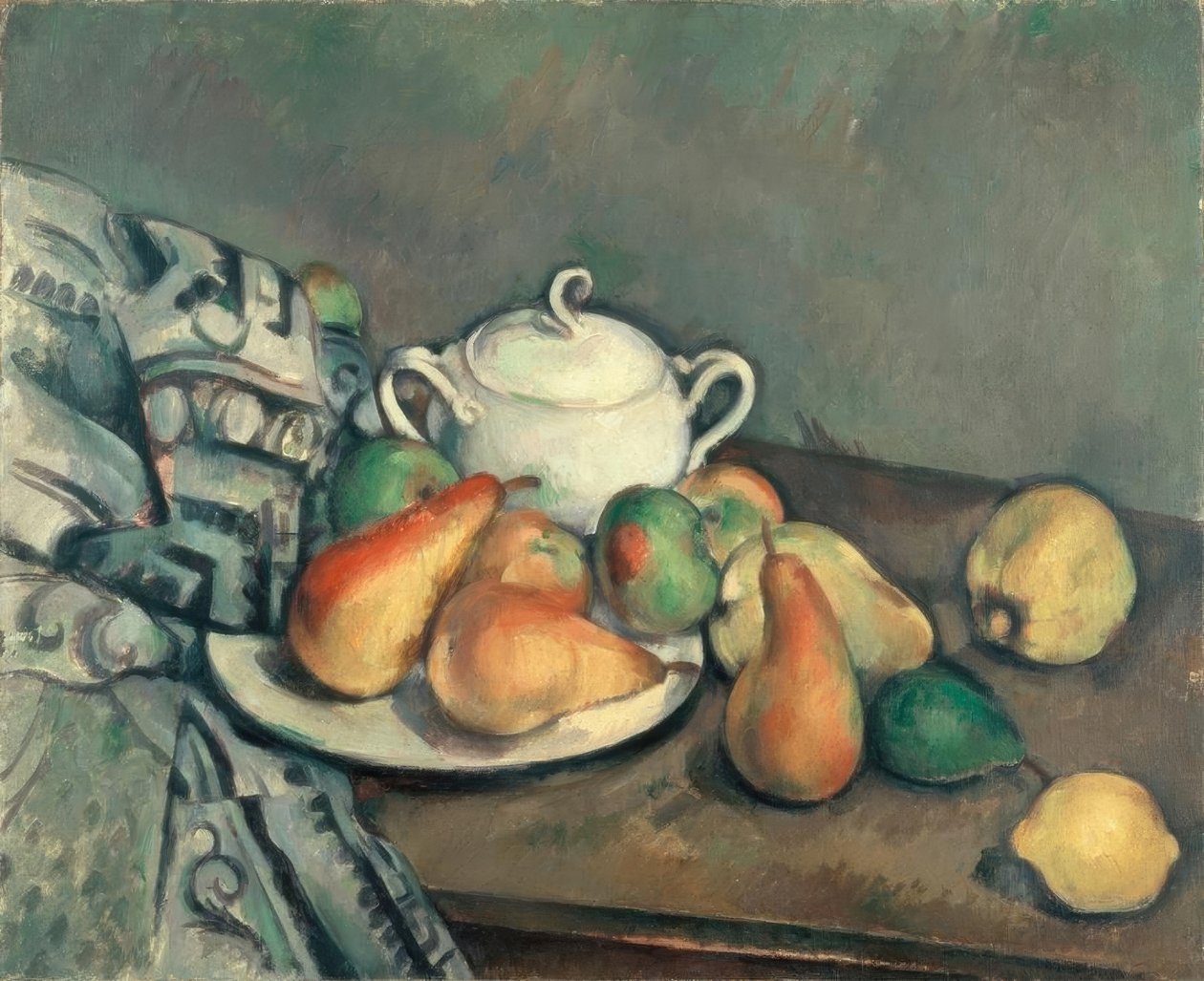 Cukiernica, gruszki i maty autorstwa Paul Cézanne