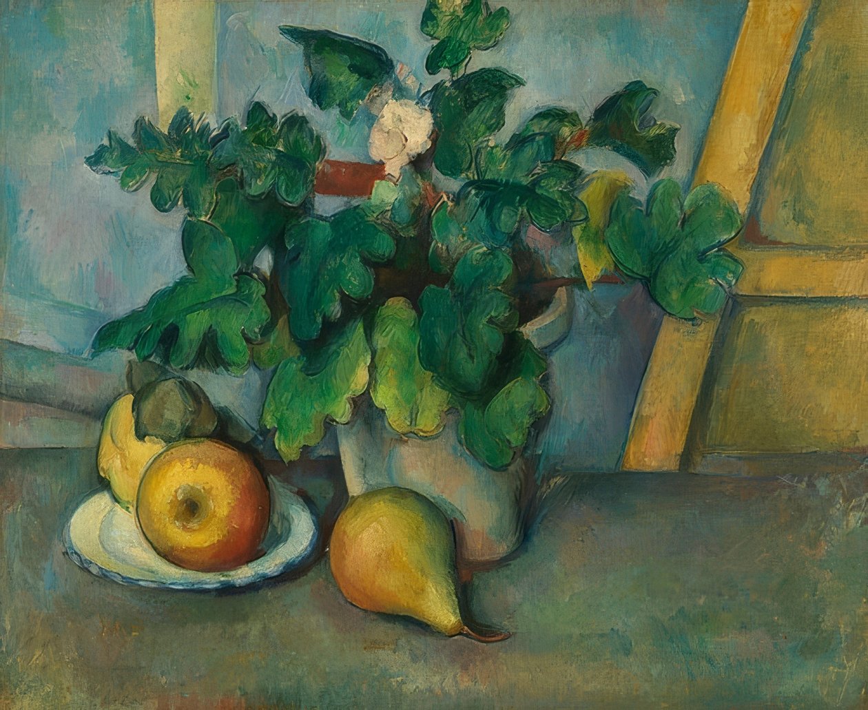 Garnek z pierwiosnkami i owocami. 1888-90 autorstwa Paul Cézanne