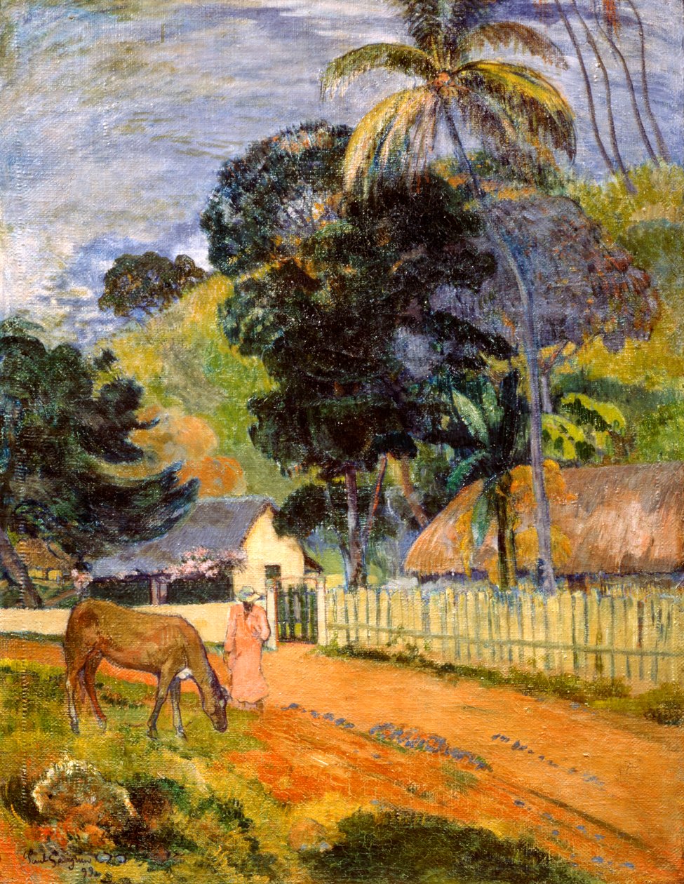 Koń na drodze, Tahitański krajobraz, 1899 autorstwa Paul Gauguin