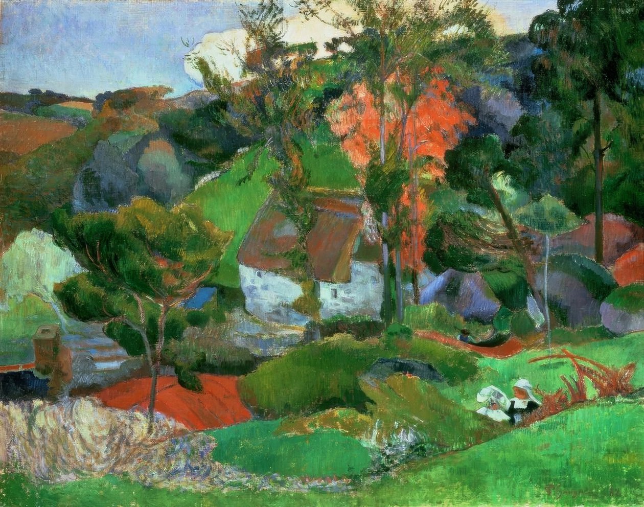 Kobieta z dzbanem, czyli krajobraz w Pont-Aven autorstwa Paul Gauguin