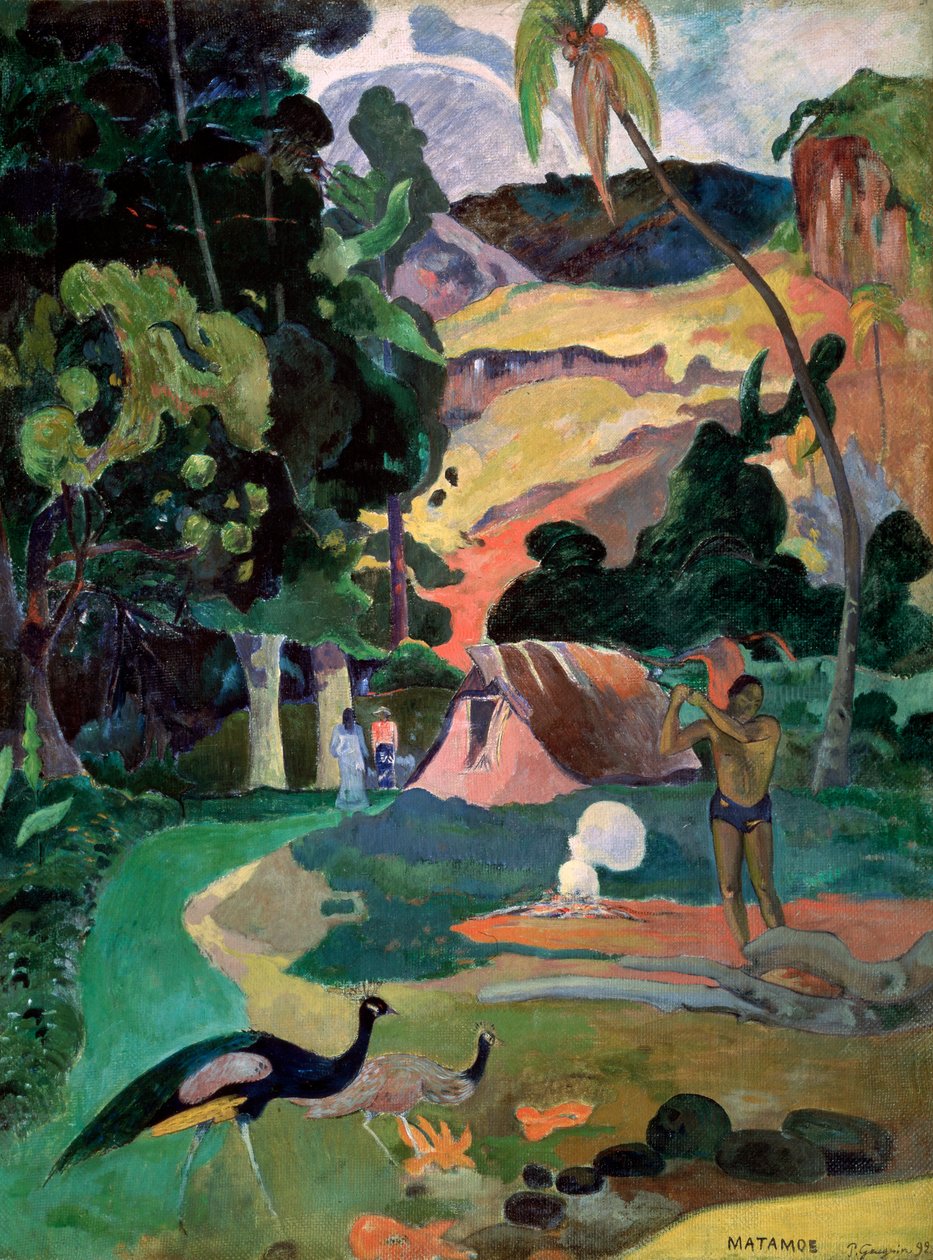 Śmierć Matamoe. Krajobraz z pawiami, 1892 autorstwa Paul Gauguin