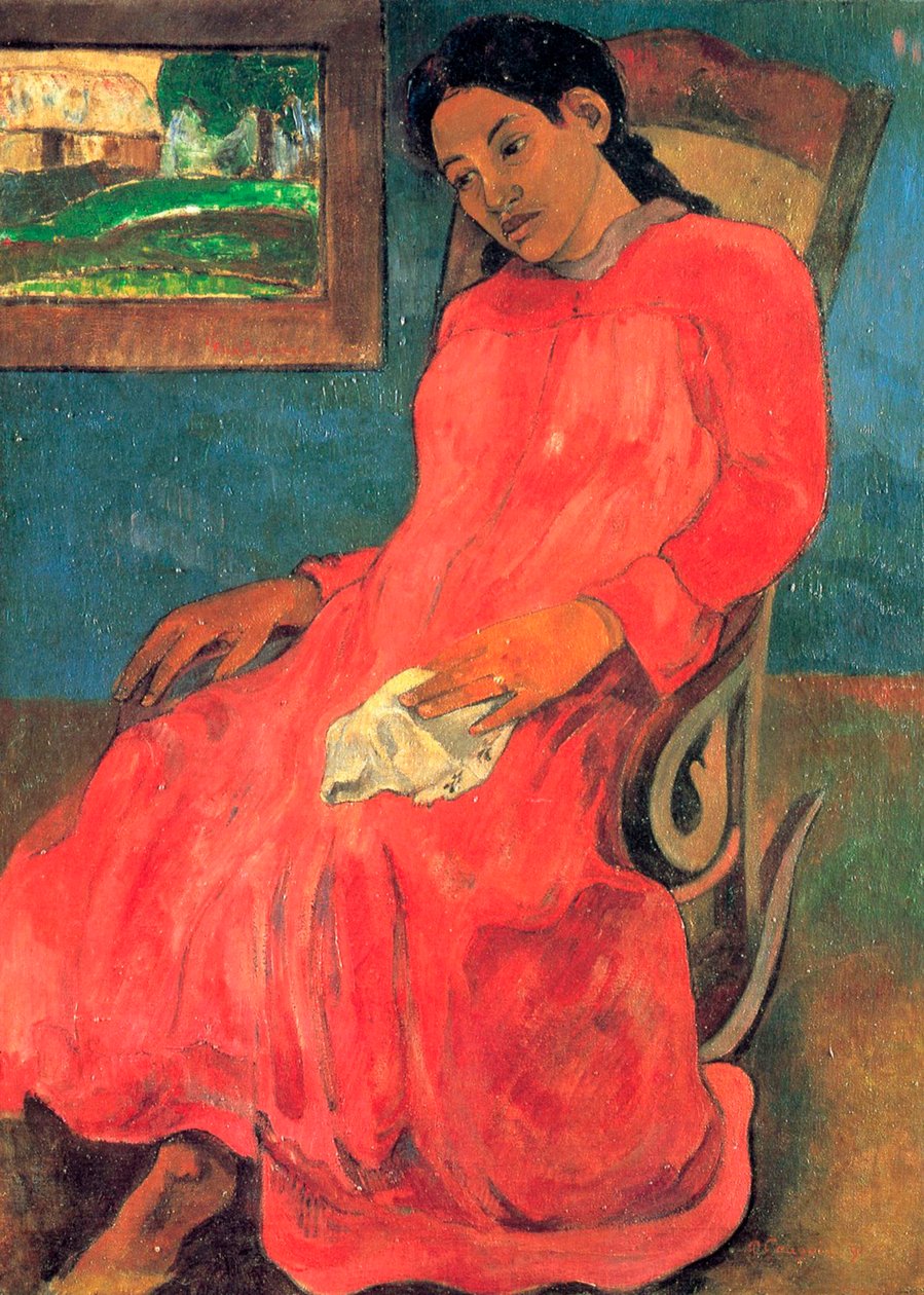 Kobieta w czerwonej sukience”, 1891. autorstwa Paul Gauguin