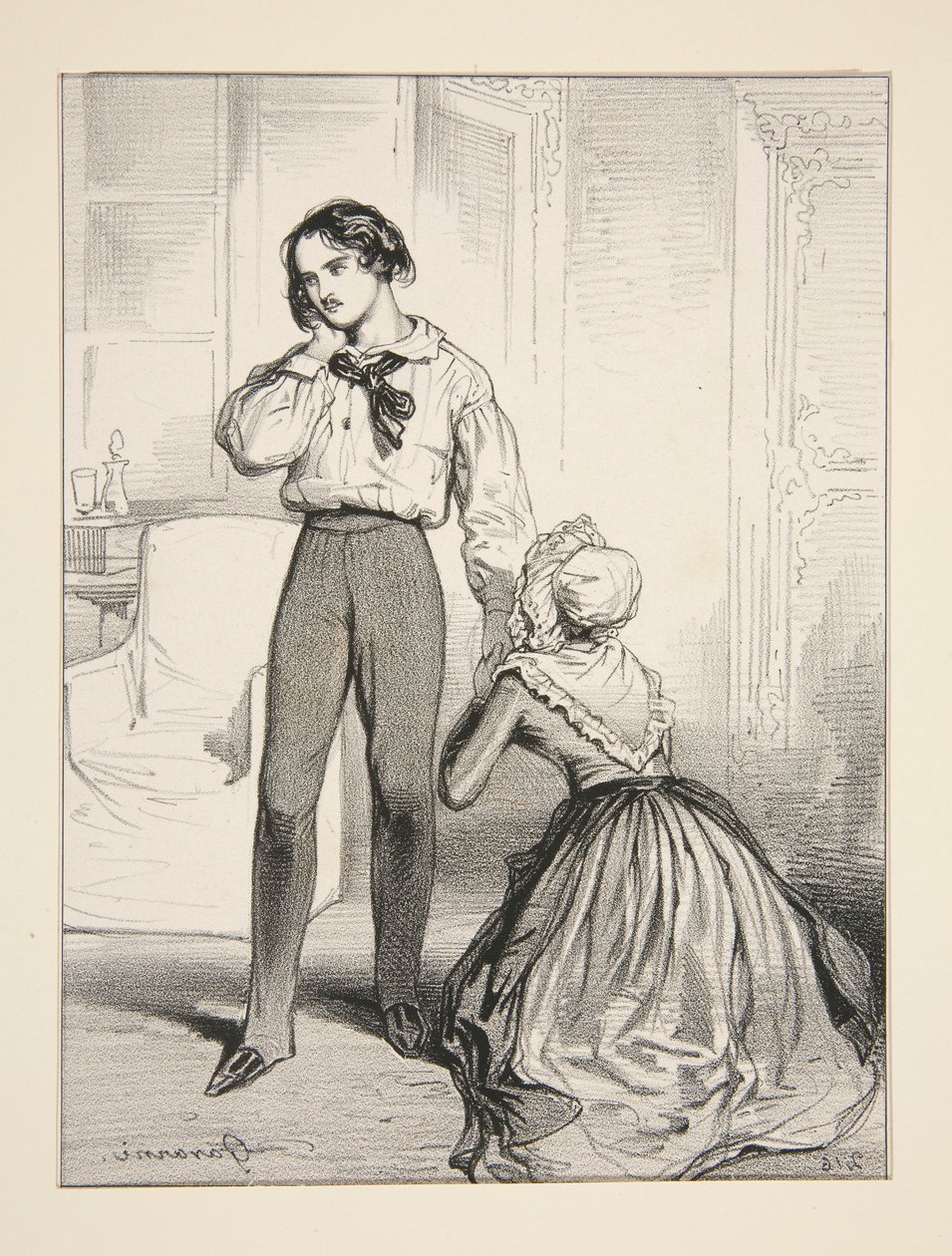 Biedna Matka. Akt IV / Adolphe Laferriere autorstwa Paul Gavarni