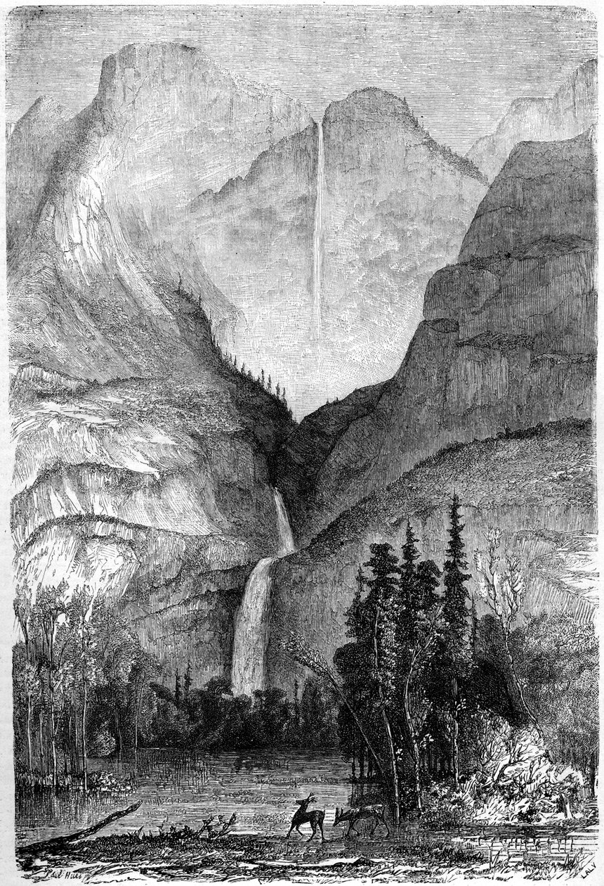 Wodospady Yosemite, Kalifornia, XIX wiek. autorstwa Paul Huet