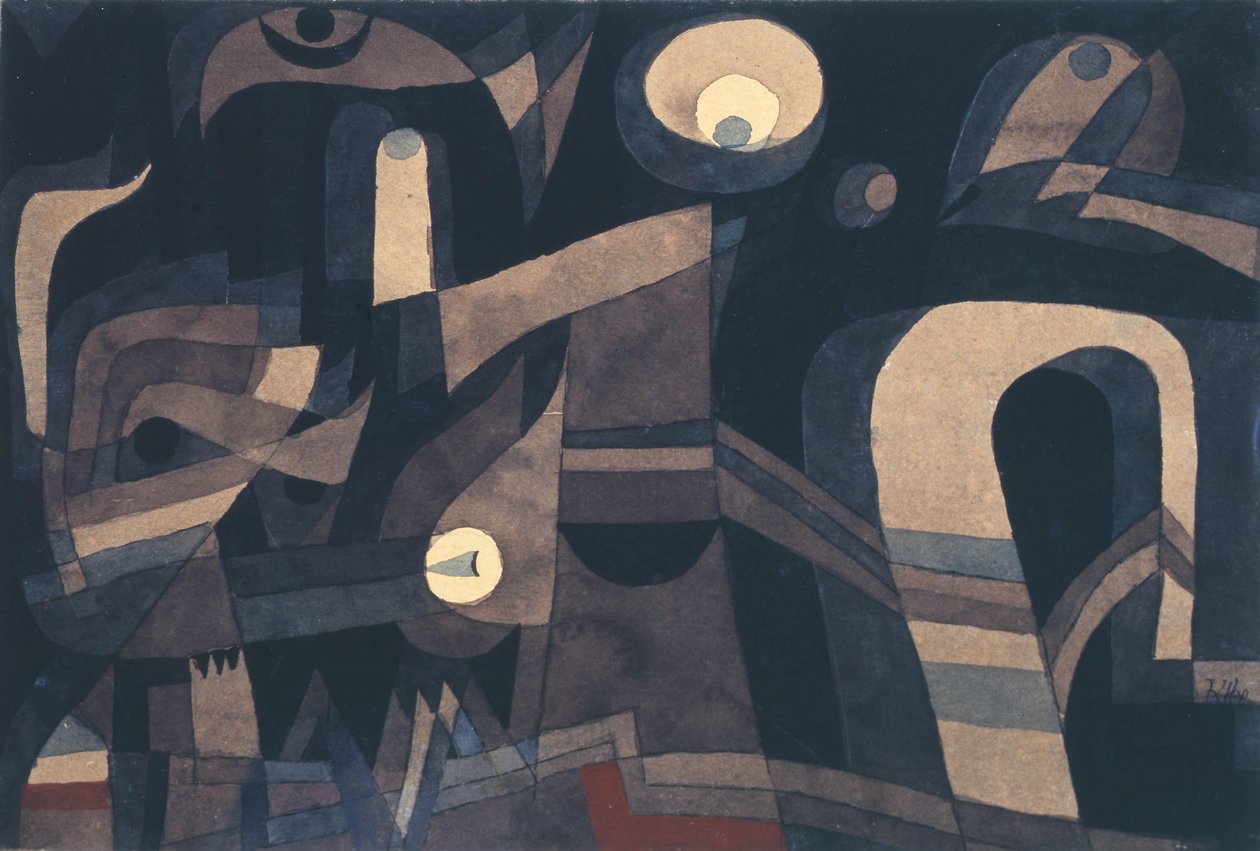 Nocą zielono-indyjska czerwień, ponura, 1921. autorstwa Paul Klee